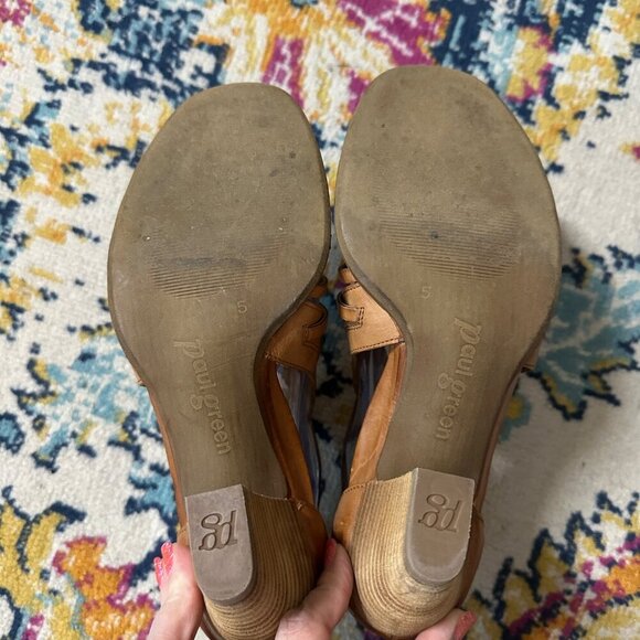 Paul Green Christy Leather Sandals Womens Size 5 US 7.5 Stacked Heel Cutouts Mod - Picture 8 of 11